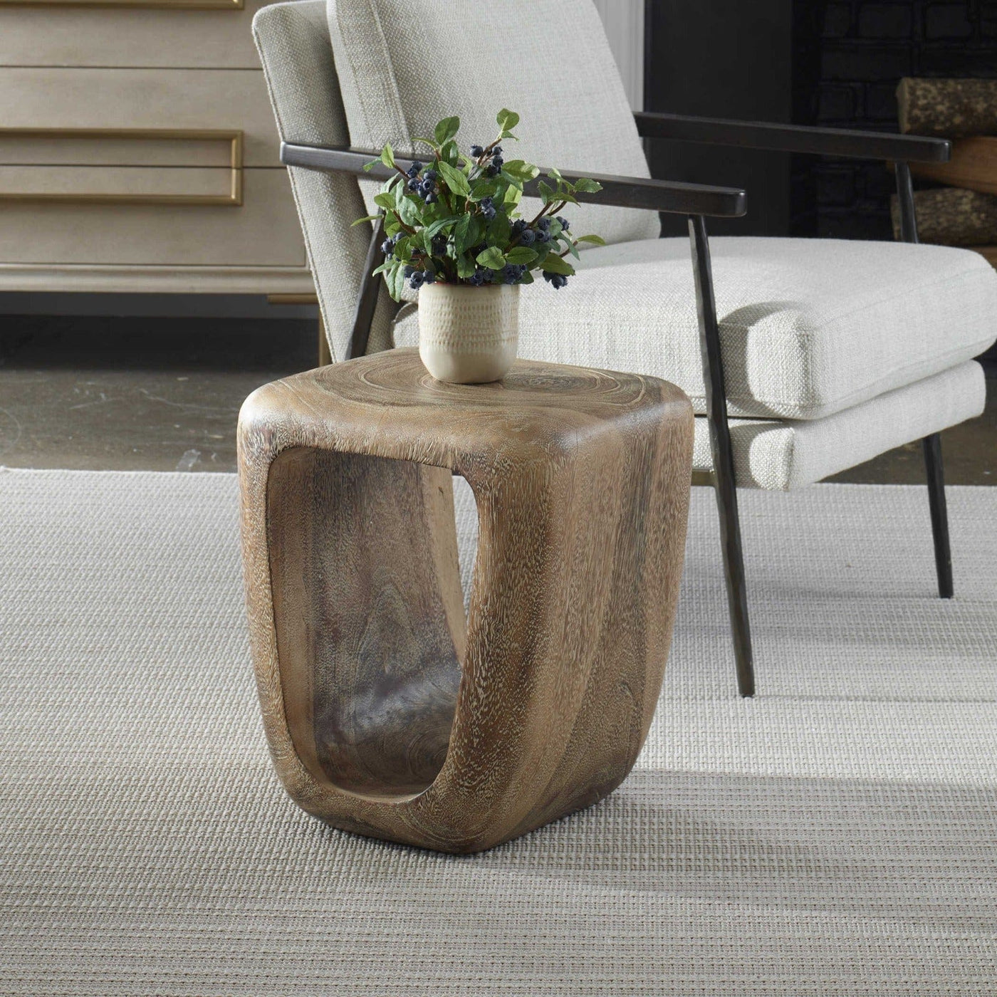 Uttermost Living Loophole Accent Stool in Bleached Wash House of Isabella UK