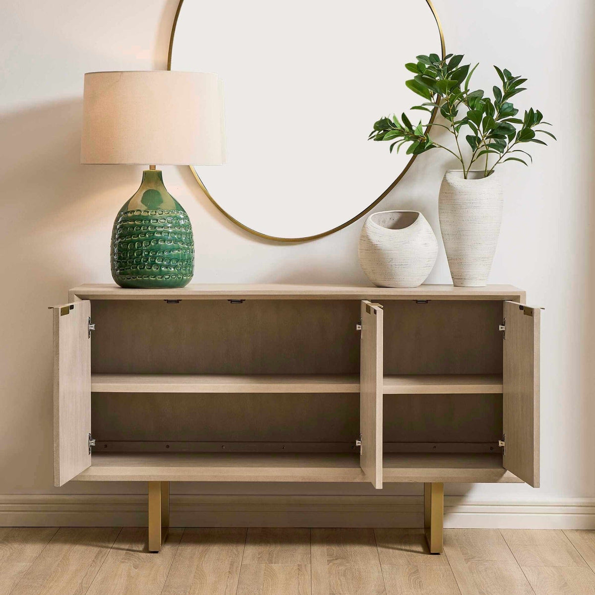 Uttermost Living Maeva 3 Door Light Wood Cabinet House of Isabella UK