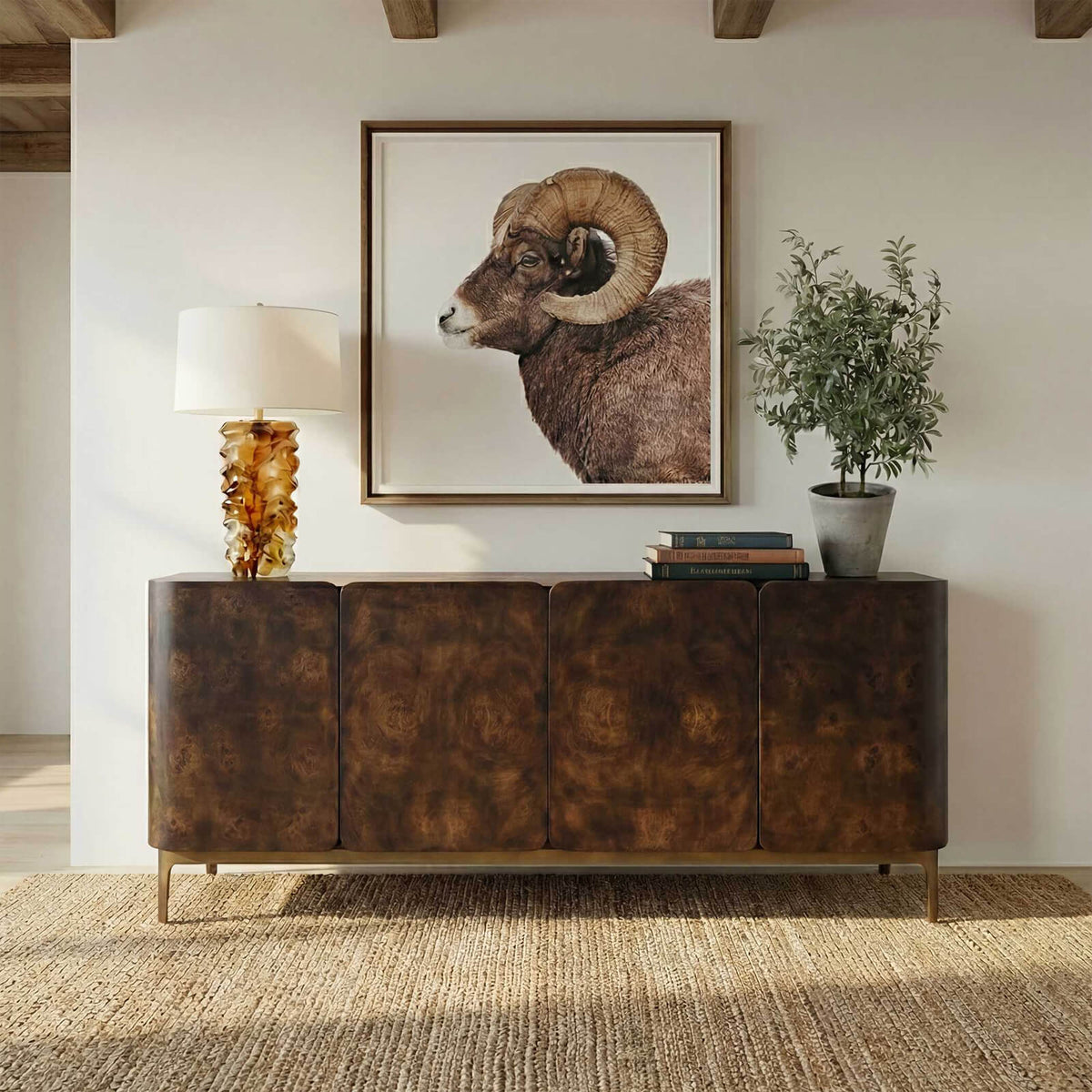 Uttermost Living Melbourne Mappa Burl 4 Door Sideboard House of Isabella UK