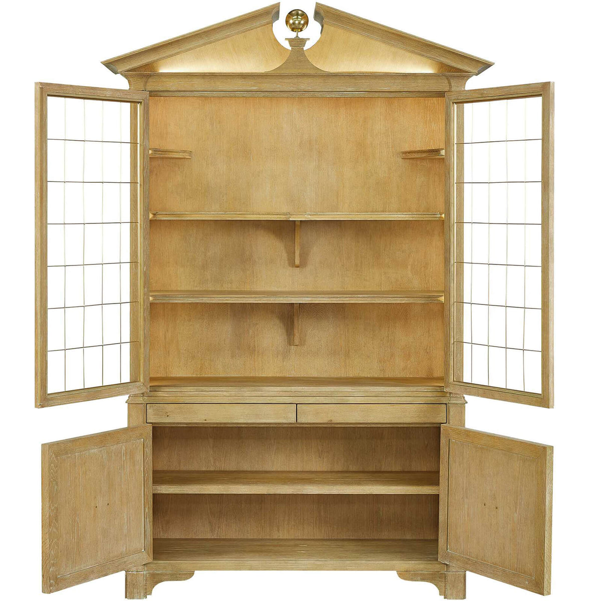 Uttermost Living Pediment Tall Cabinet in Scrubbed Light Oak House of Isabella UK