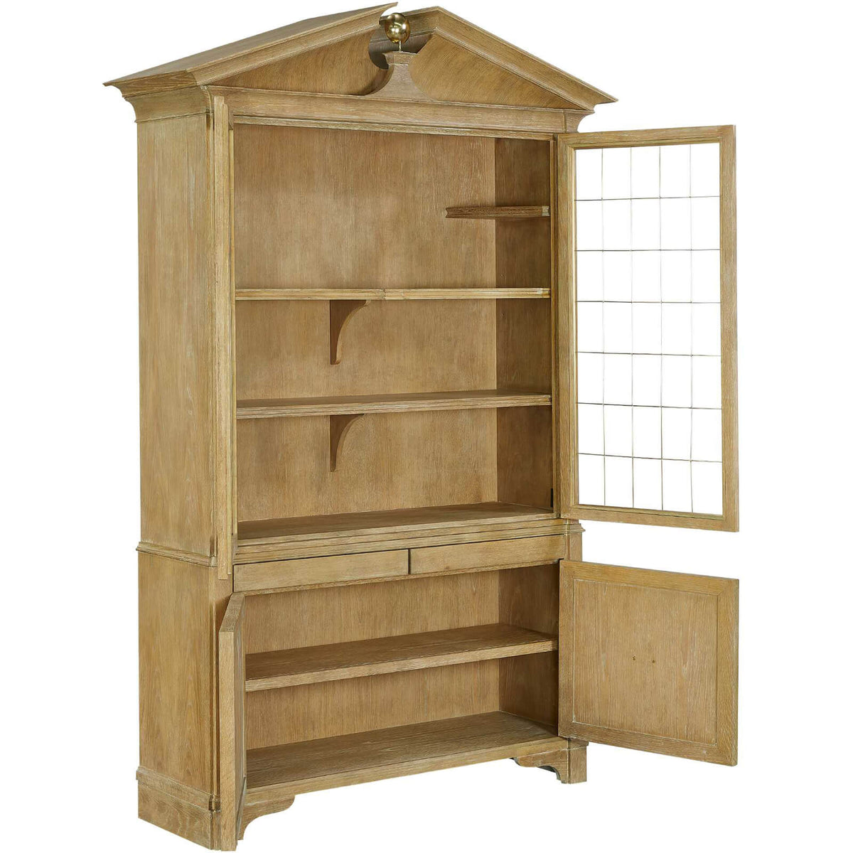 Uttermost Living Pediment Tall Cabinet in Scrubbed Light Oak House of Isabella UK