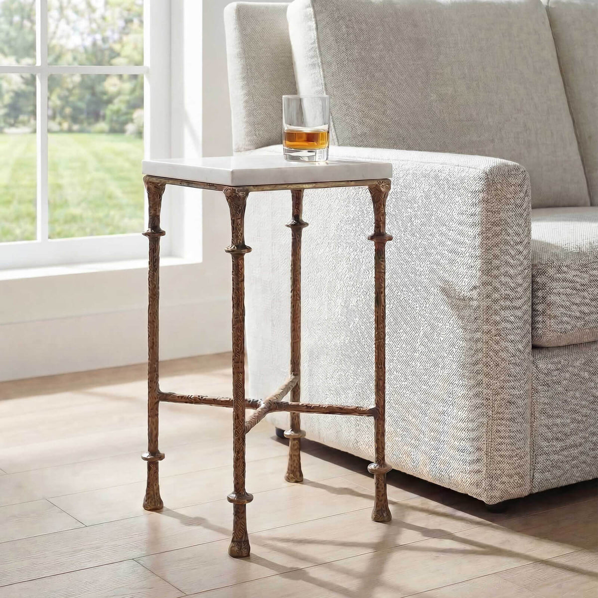 Uttermost Living Penelope Square Side Table in White Marble House of Isabella UK