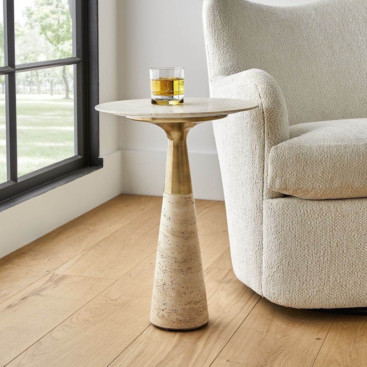 Uttermost Living Pier Accent Table - Beige Travertine House of Isabella UK