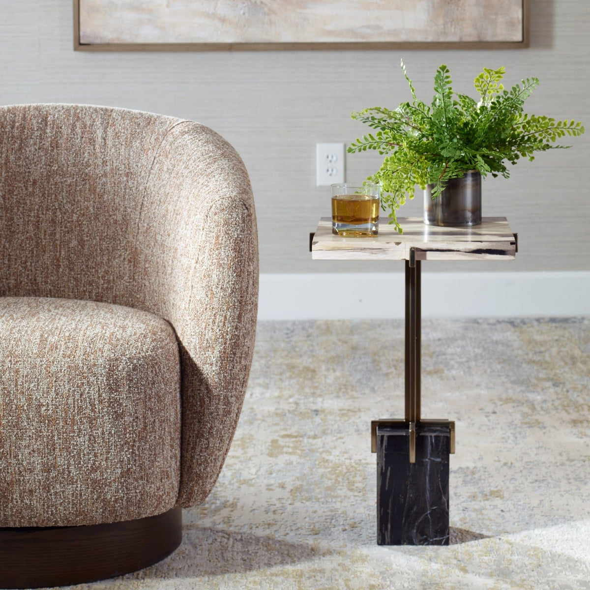 Uttermost Living Rowman Petrified Wood Accent Table House of Isabella UK
