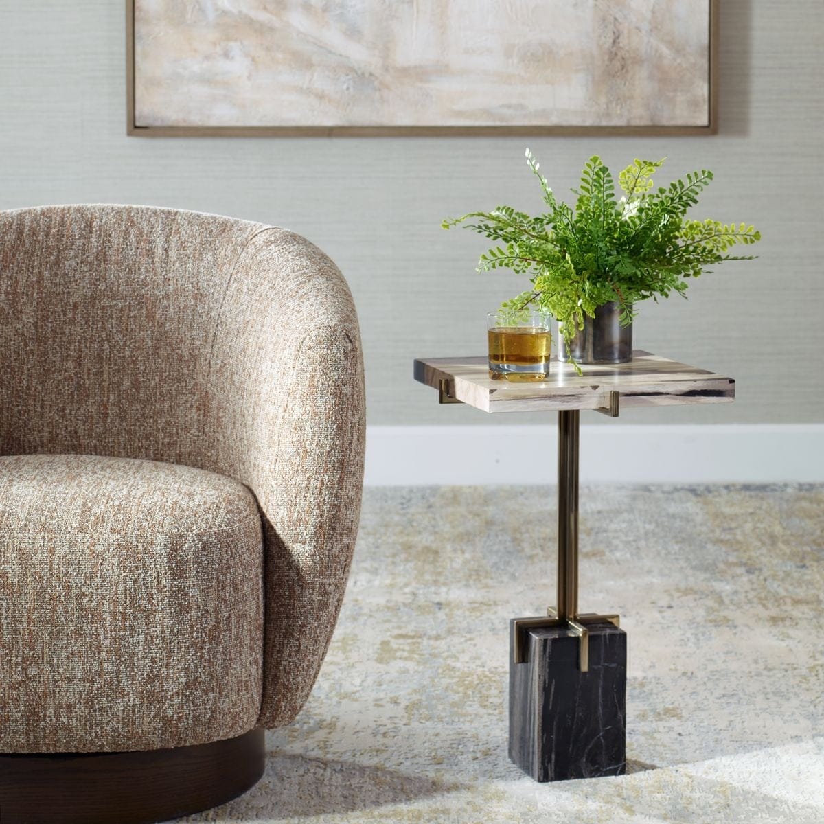 Uttermost Living Rowman Petrified Wood Accent Table House of Isabella UK