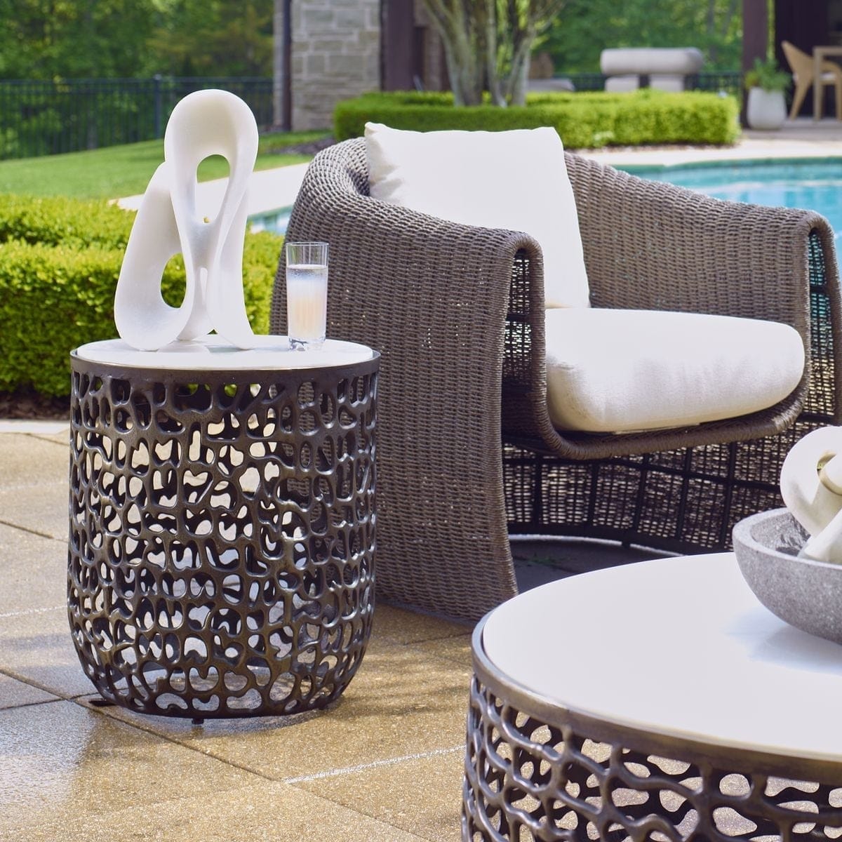 Uttermost Living Sabena White Marble Outdoor Side Table House of Isabella UK