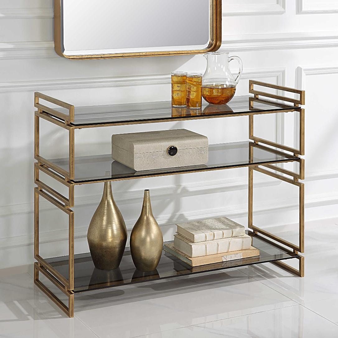 Uttermost Living Stacked Up Grey Glass Console Table House of Isabella UK