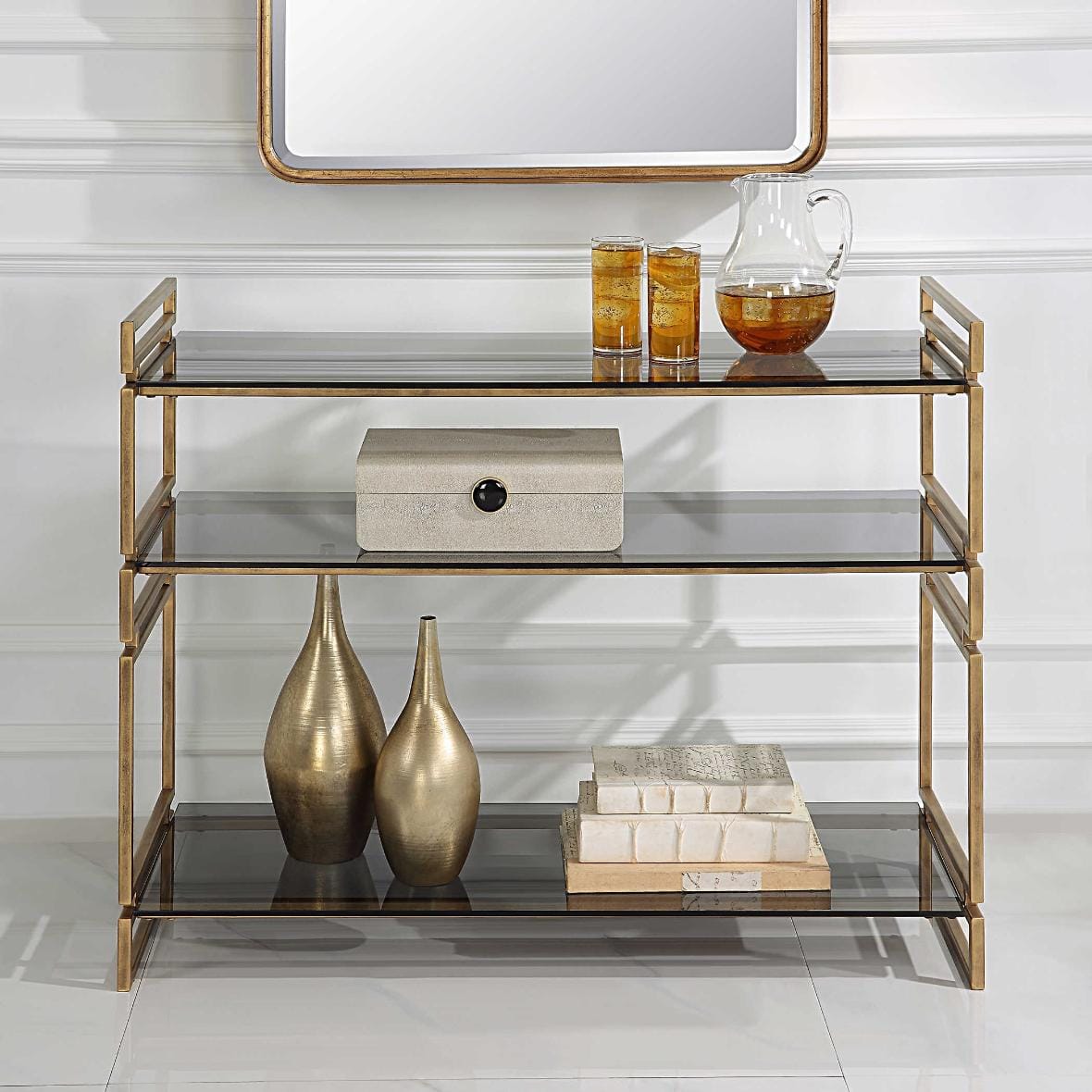 Uttermost Living Stacked Up Grey Glass Console Table House of Isabella UK