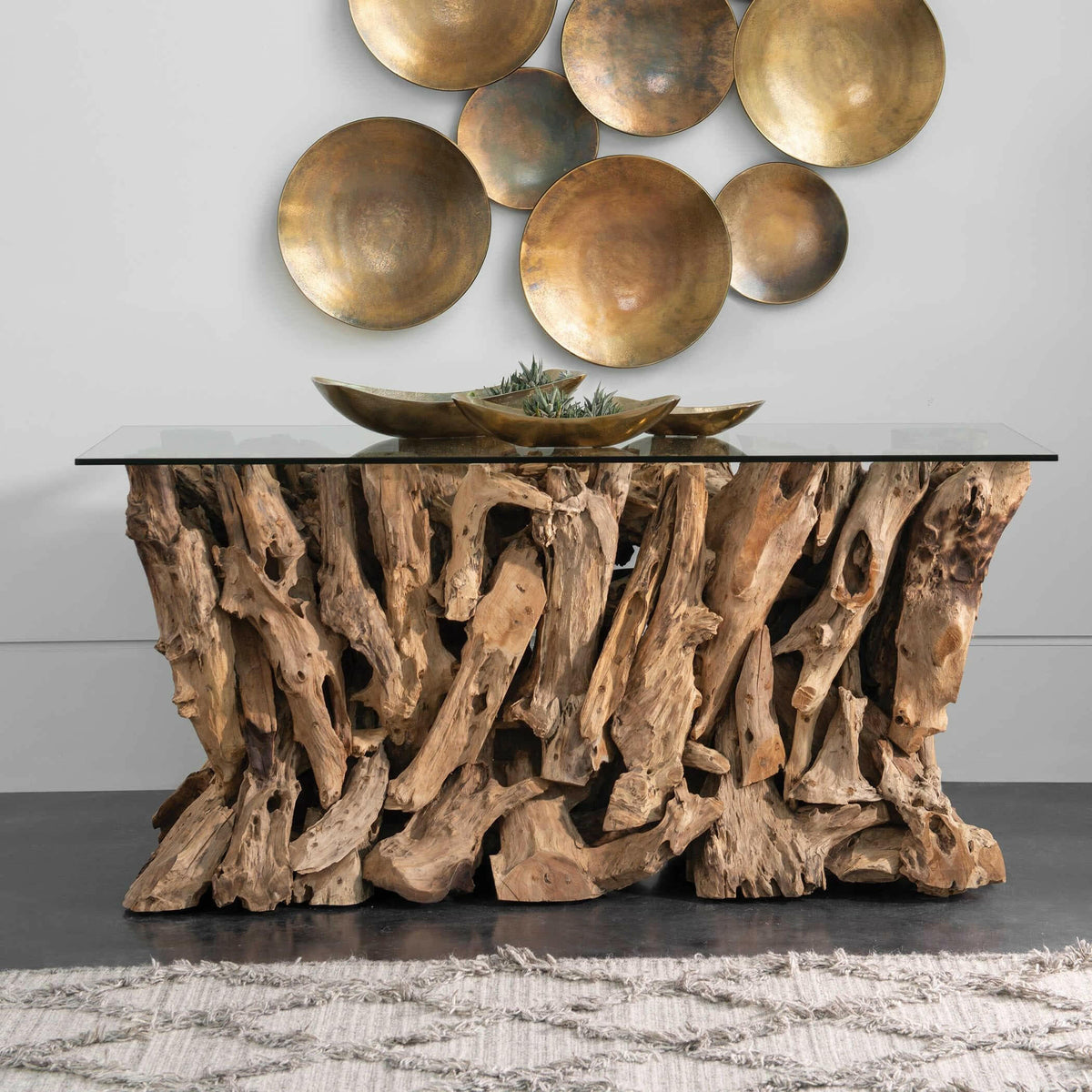 Teak Root Console Table.
