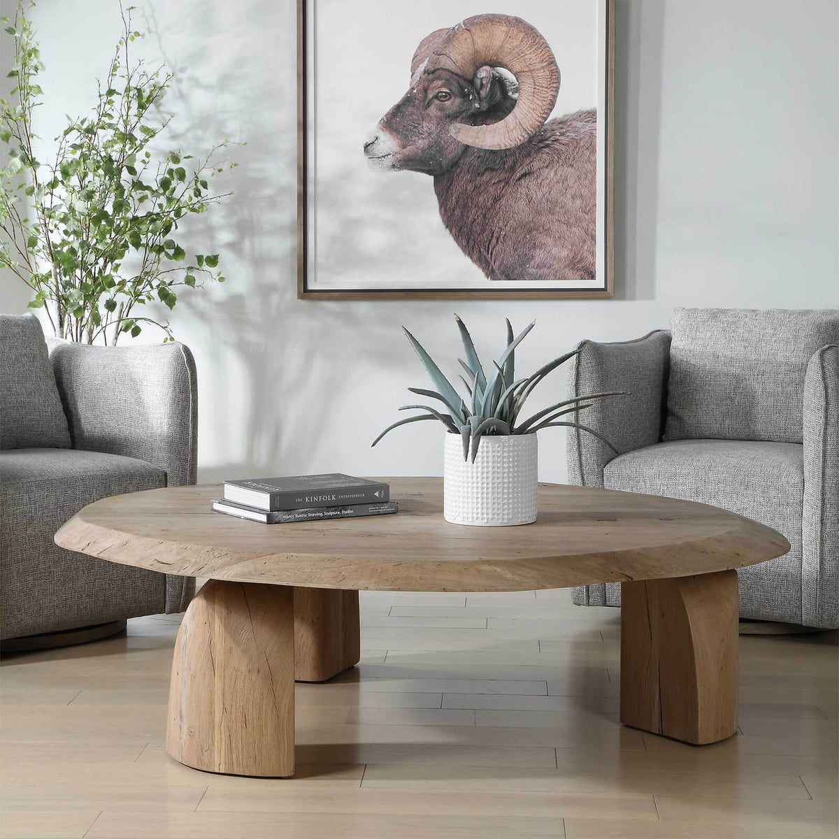 Uttermost Living Tiernan Reclaimed Oak Round Coffee Table House of Isabella UK