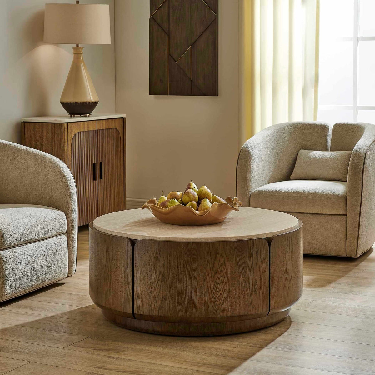 Uttermost Living Tindall Round Travertine Coffee Table House of Isabella UK
