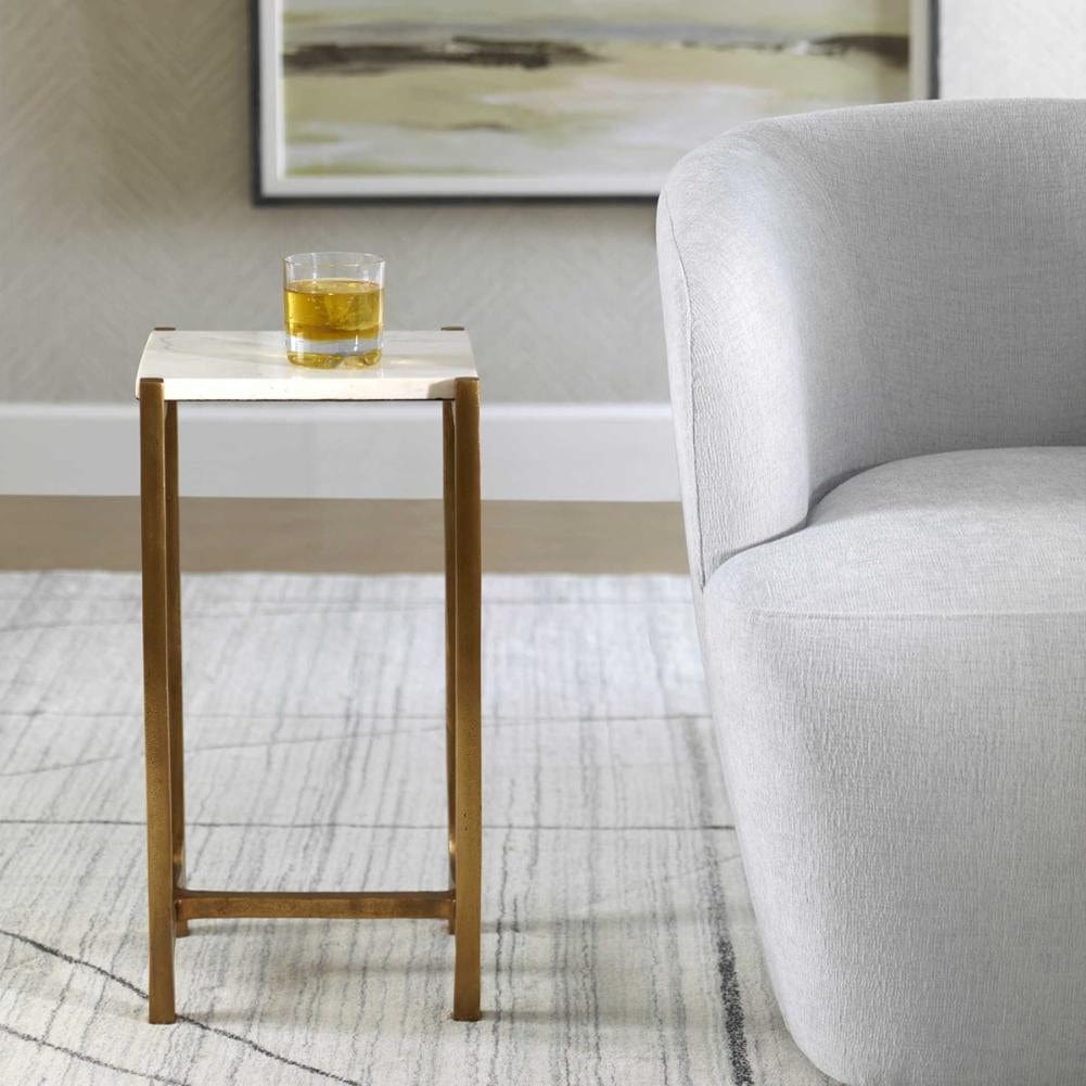 Uttermost Affinity White Marble Accent Table.