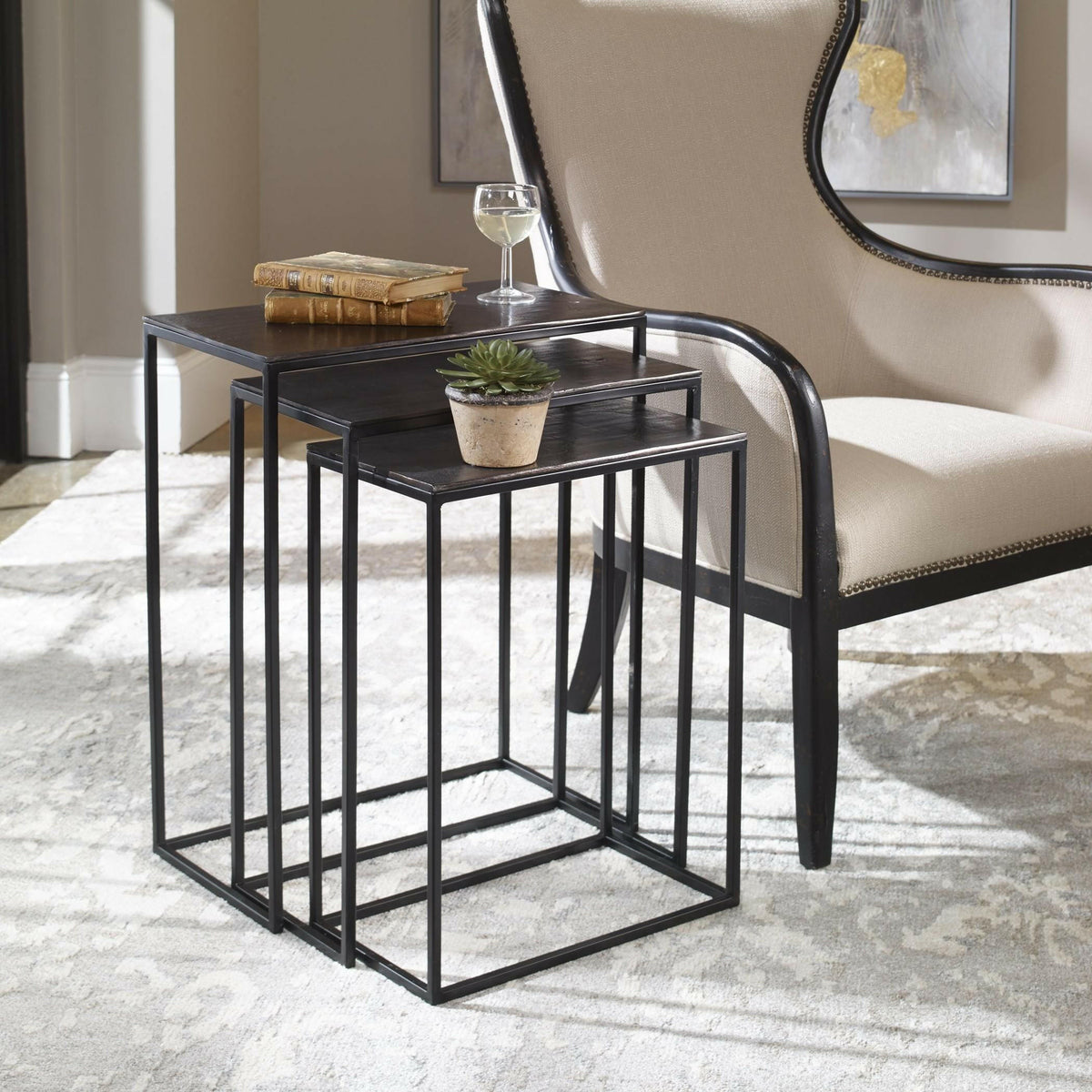 Coreene Iron Nesting Tables S/3.