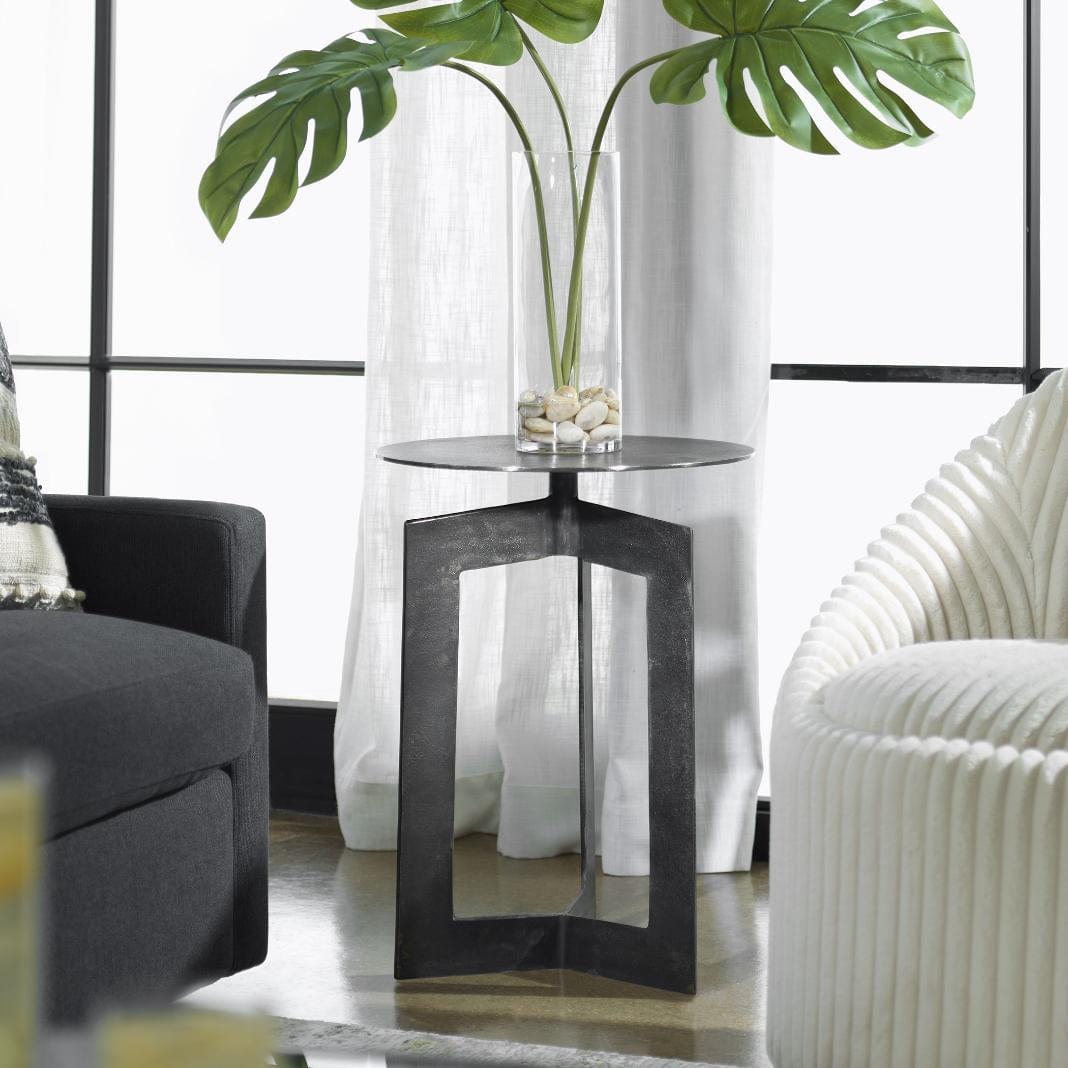 Uttermost Deltoid Gunmetal Accent Table.