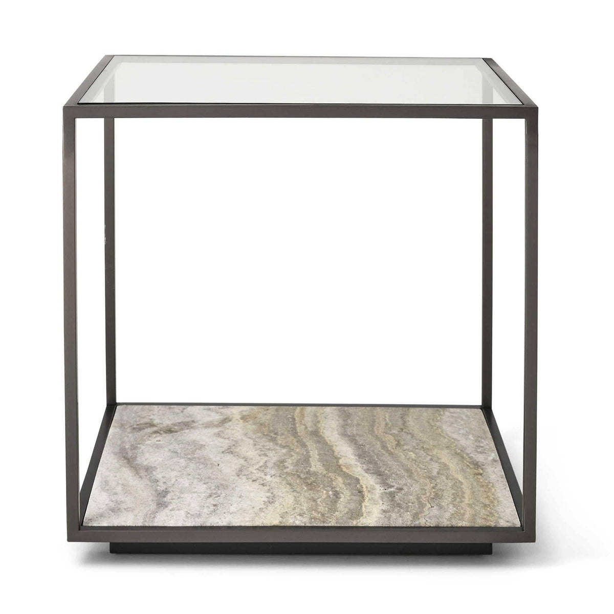 Floating Plane End Table - Travertine/bronze.