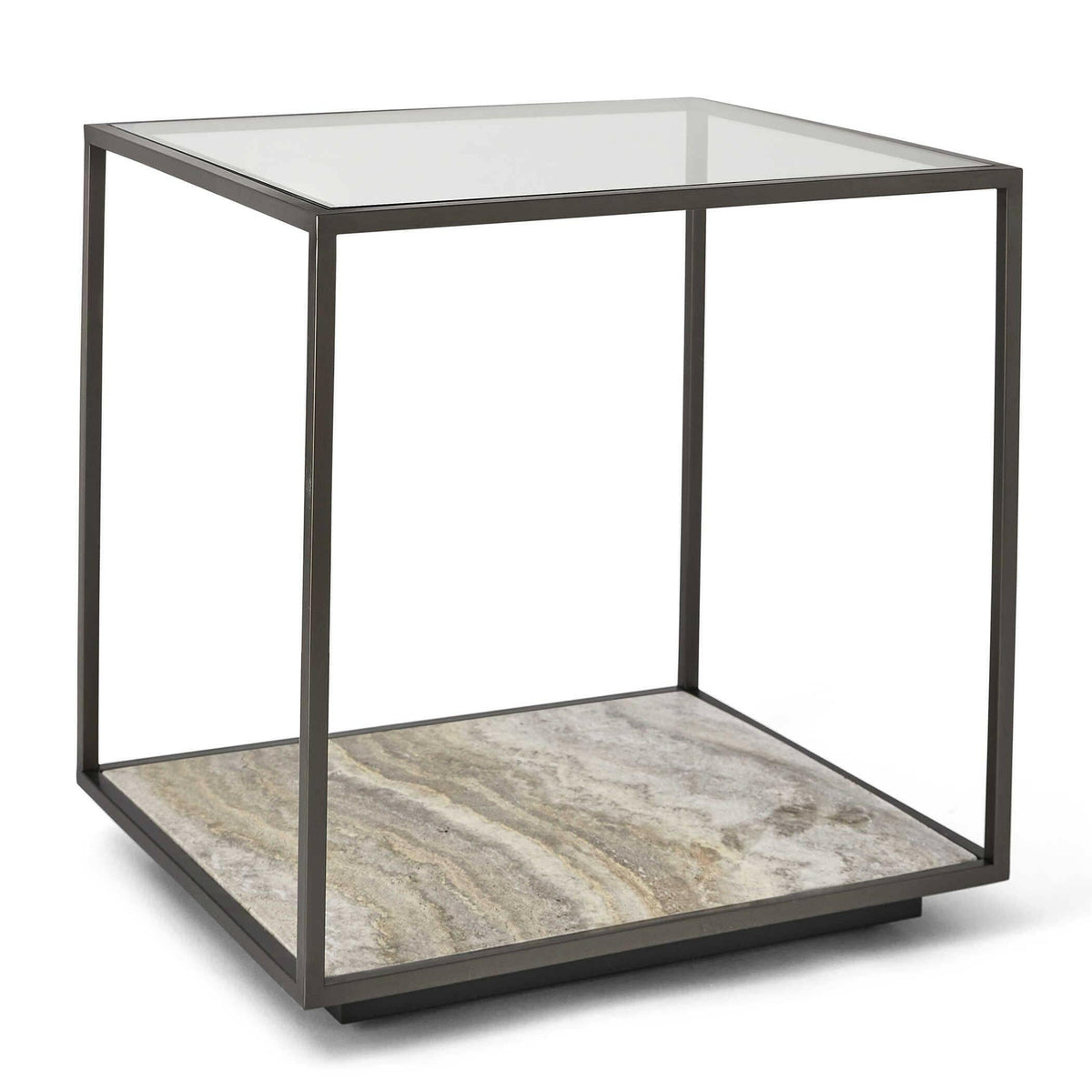 Floating Plane End Table - Travertine/bronze.
