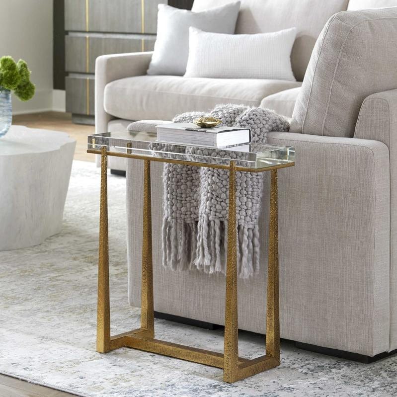 Uttermost Midas Thick Crystal Accent Table.