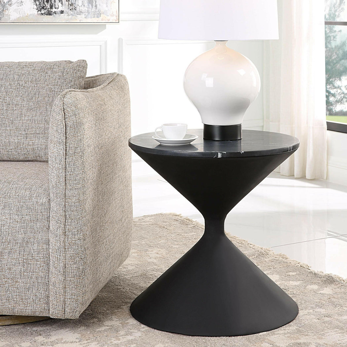 Time's Up Hourglass Shaped Side Table.