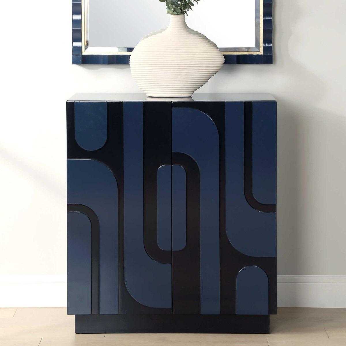Uttermost Living Valeria 2 Door Glossy Blue Cabinet House of Isabella UK