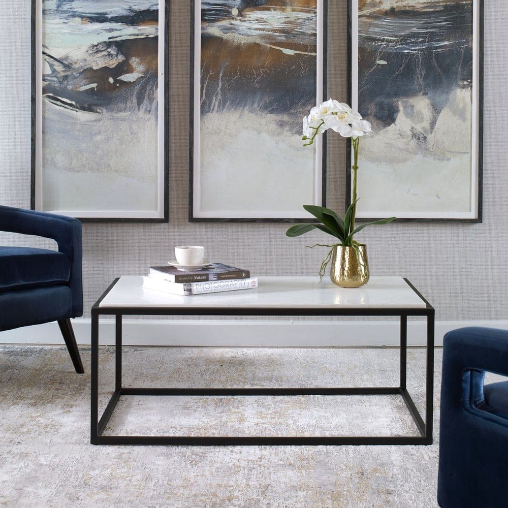 Uttermost Living Vola Modern White Marble Coffee Table House of Isabella UK