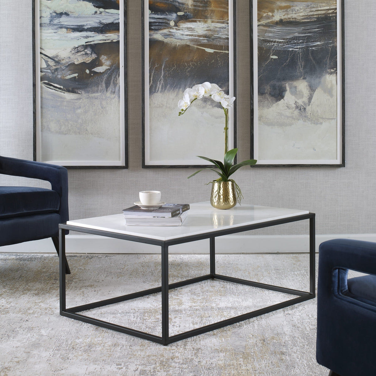 Uttermost Living Vola Modern White Marble Coffee Table House of Isabella UK
