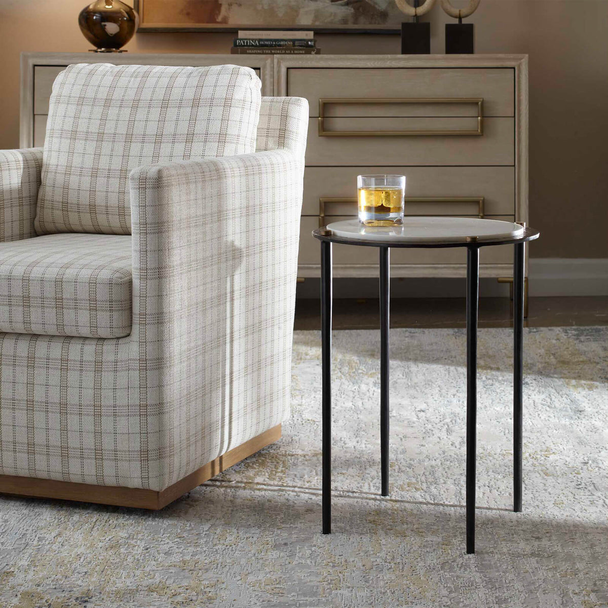Uttermost Living Wren Round White Marble Side Table House of Isabella UK