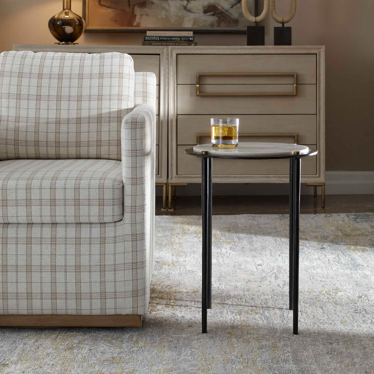Uttermost Living Wren Round White Marble Side Table House of Isabella UK