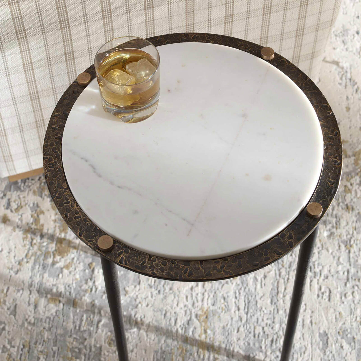 Uttermost Living Wren Round White Marble Side Table House of Isabella UK