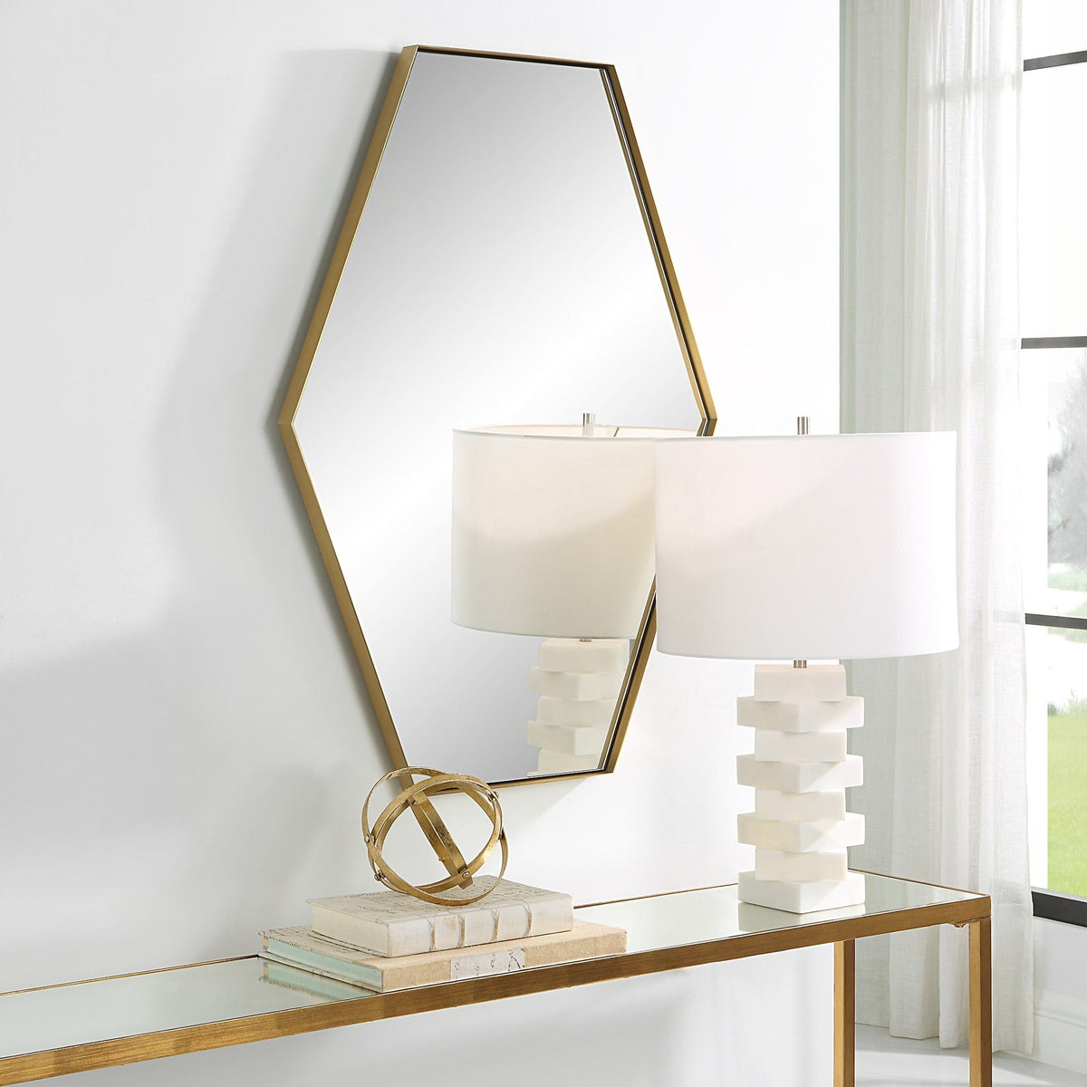 Uttermost Mirrors Ankara Brass Hexagon Mirror House of Isabella UK