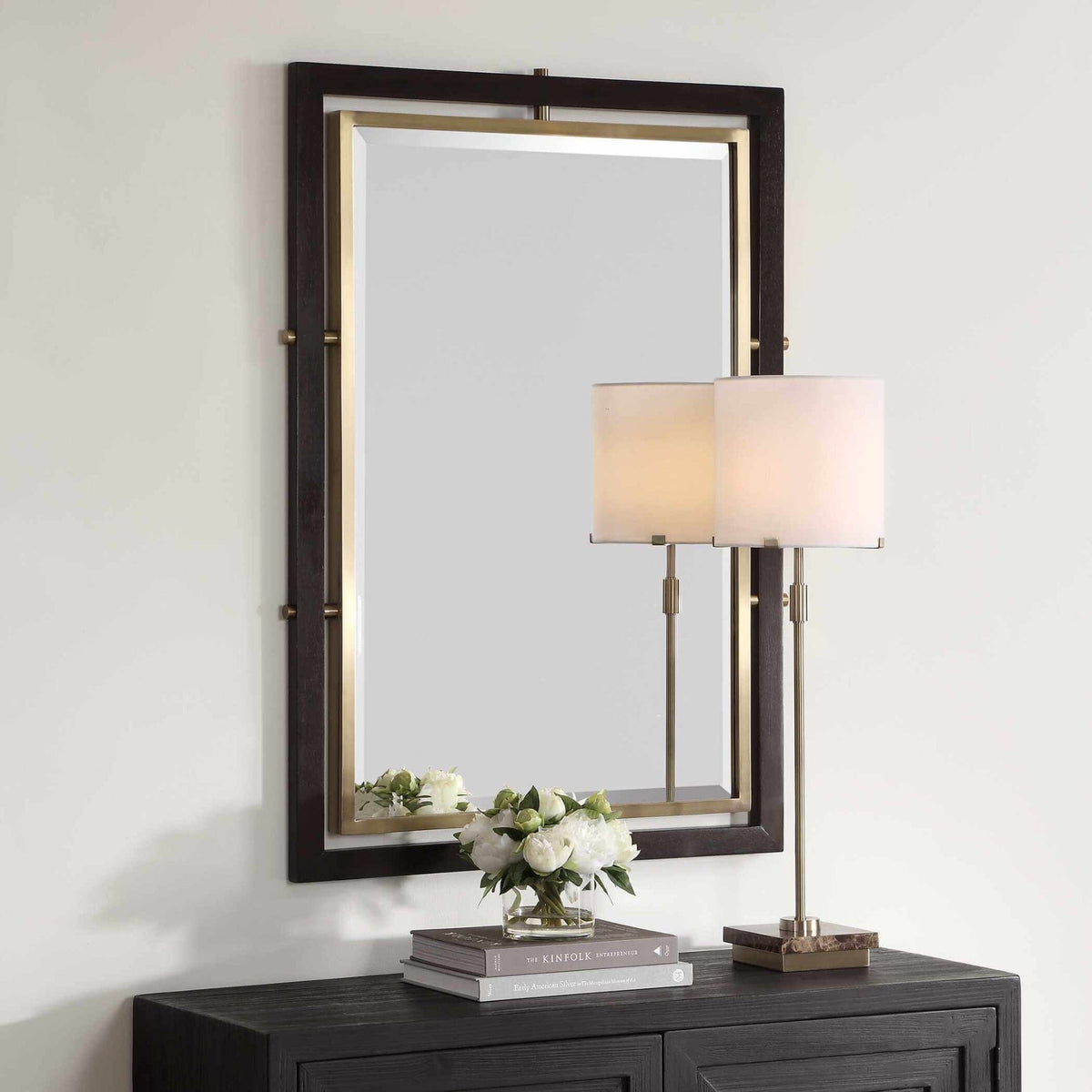Uttermost Mirrors Bach Walnut & Brass Rectangle Mirror House of Isabella UK