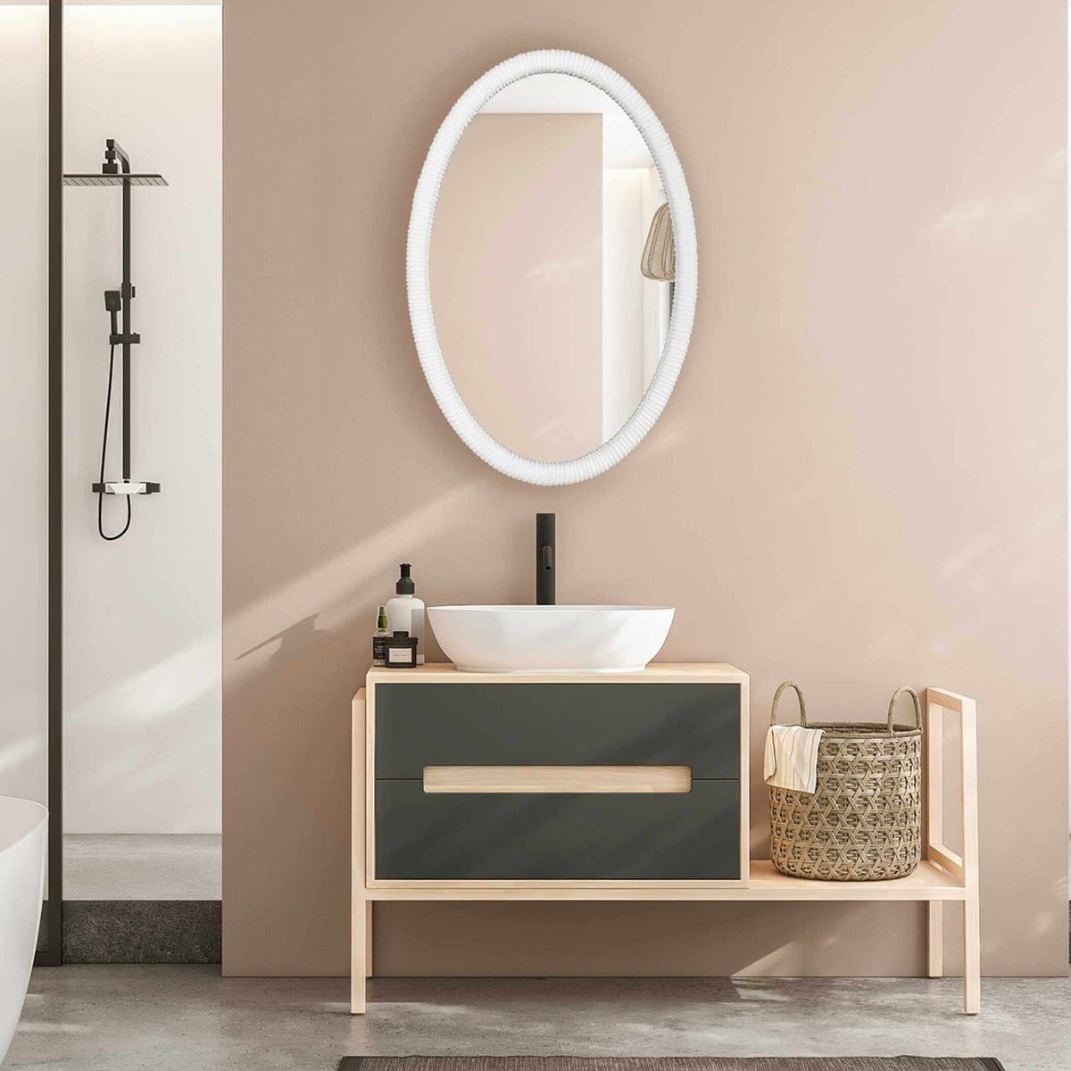 Uttermost Mirrors Bali White Ribbed Oval Mirror House of Isabella UK