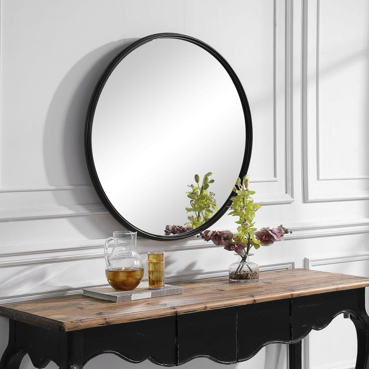 Belham Round Iron Mirror.
