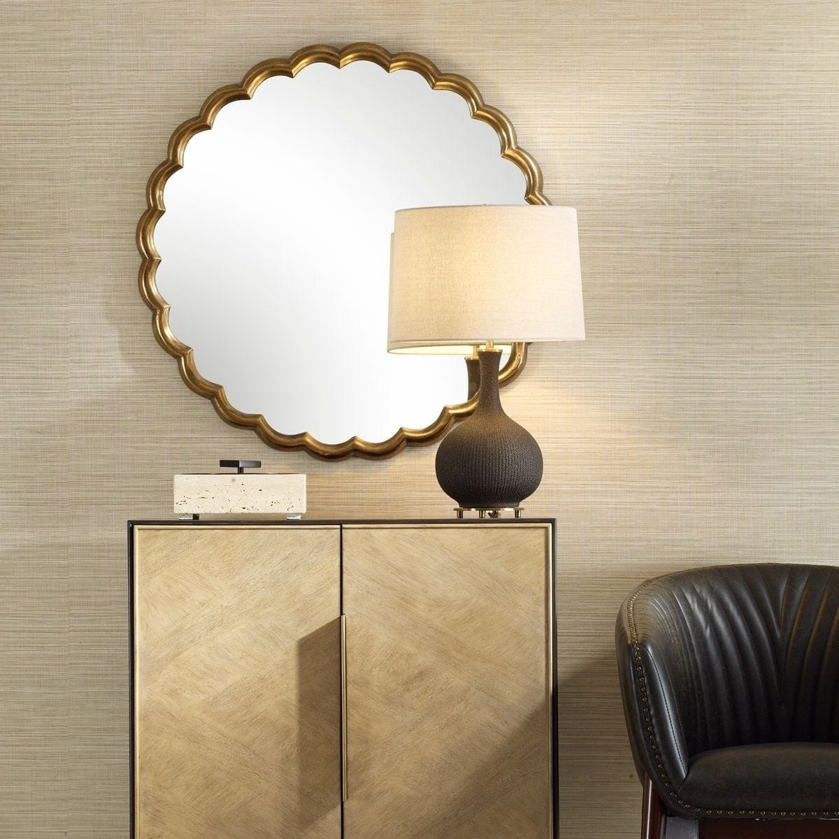 Uttermost Mirrors Cerrito Antique Brass Round Mirror House of Isabella UK
