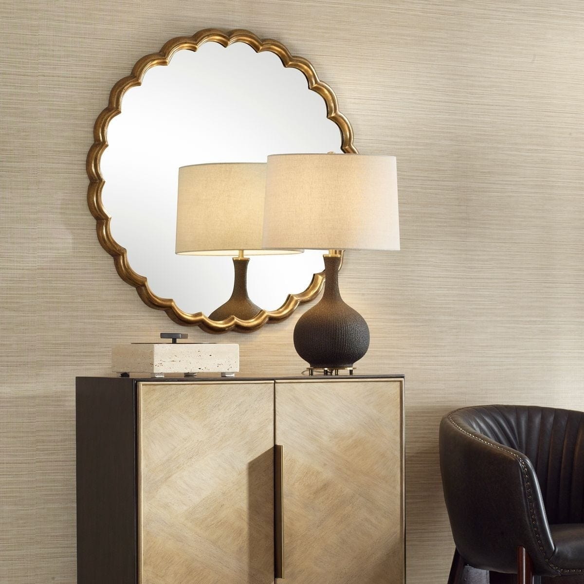 Uttermost Mirrors Cerrito Antique Brass Round Mirror House of Isabella UK