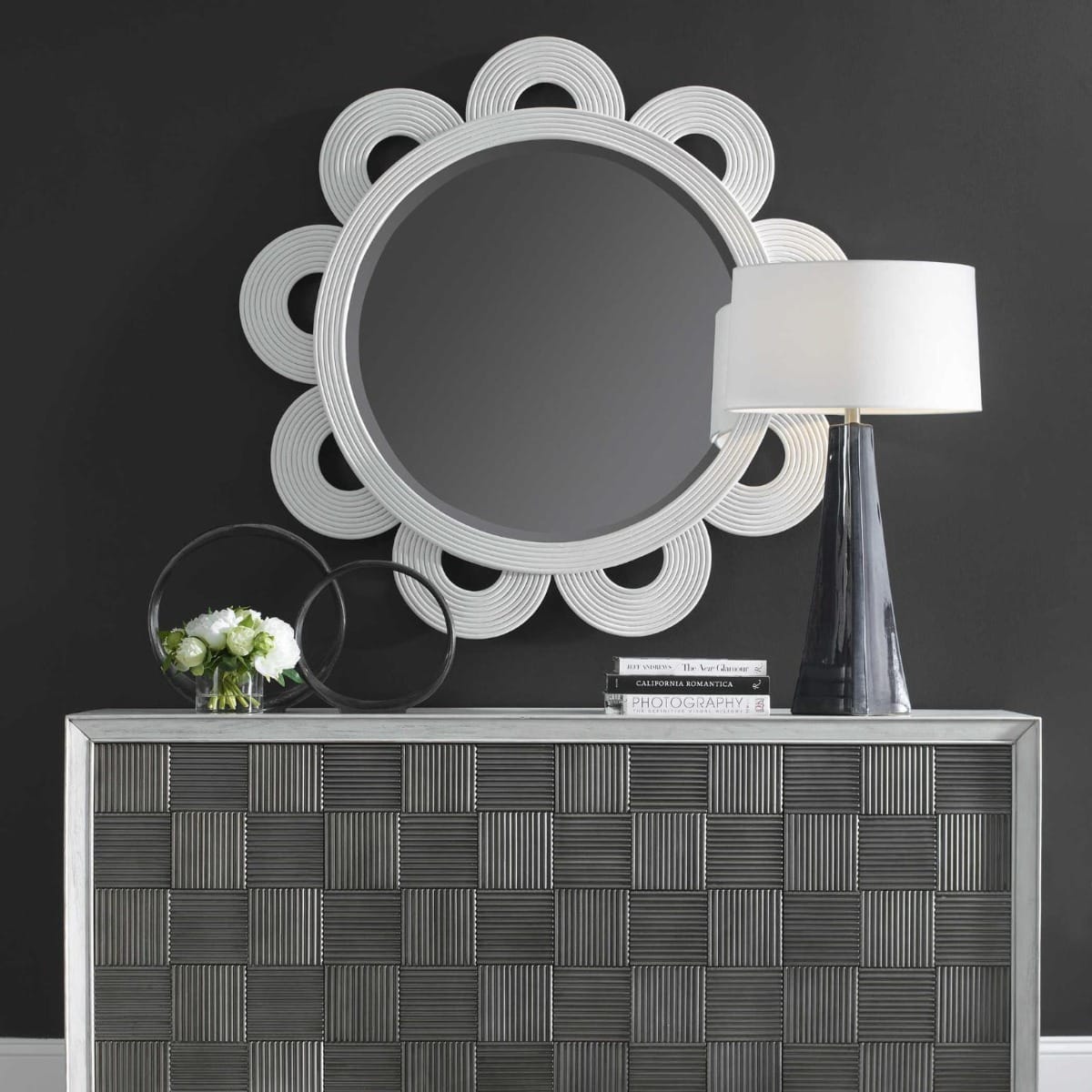 Uttermost Mirrors Clematis White Rattan Round Mirror House of Isabella UK