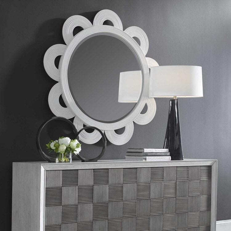 Uttermost Mirrors Clematis White Rattan Round Mirror House of Isabella UK