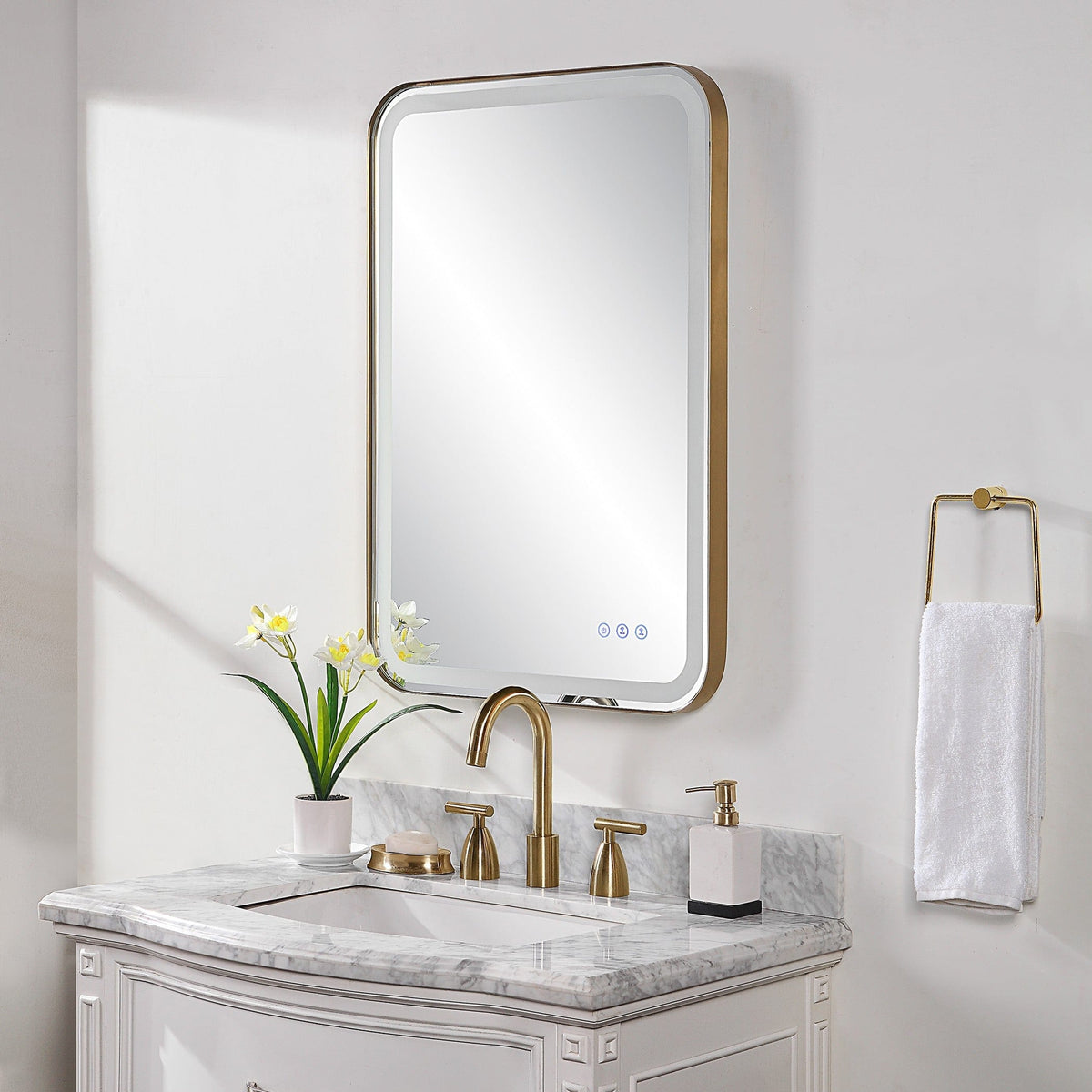 Uttermost Mirrors Crofton Lighted Brass Vanity Mirror House of Isabella UK