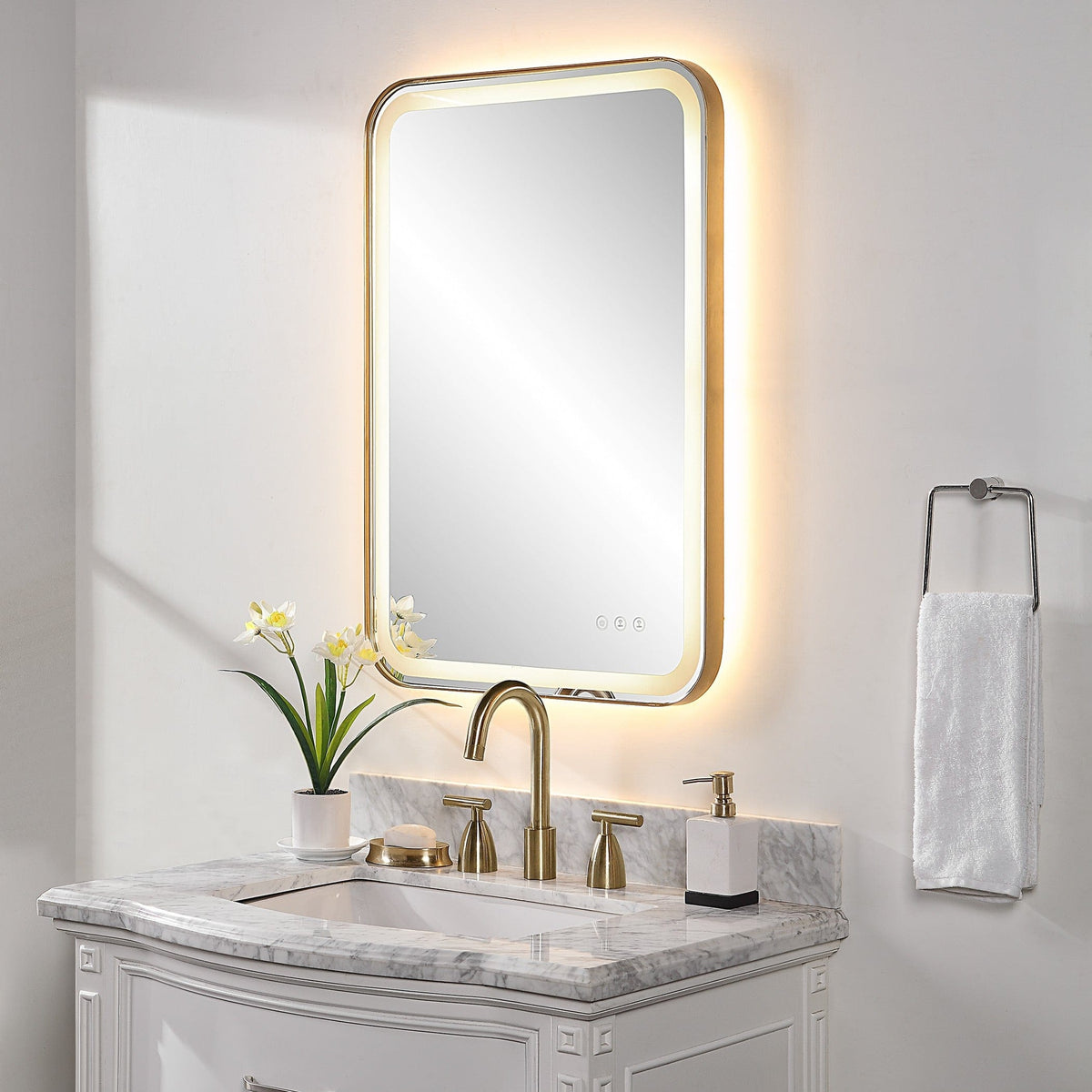Uttermost Mirrors Crofton Lighted Brass Vanity Mirror House of Isabella UK