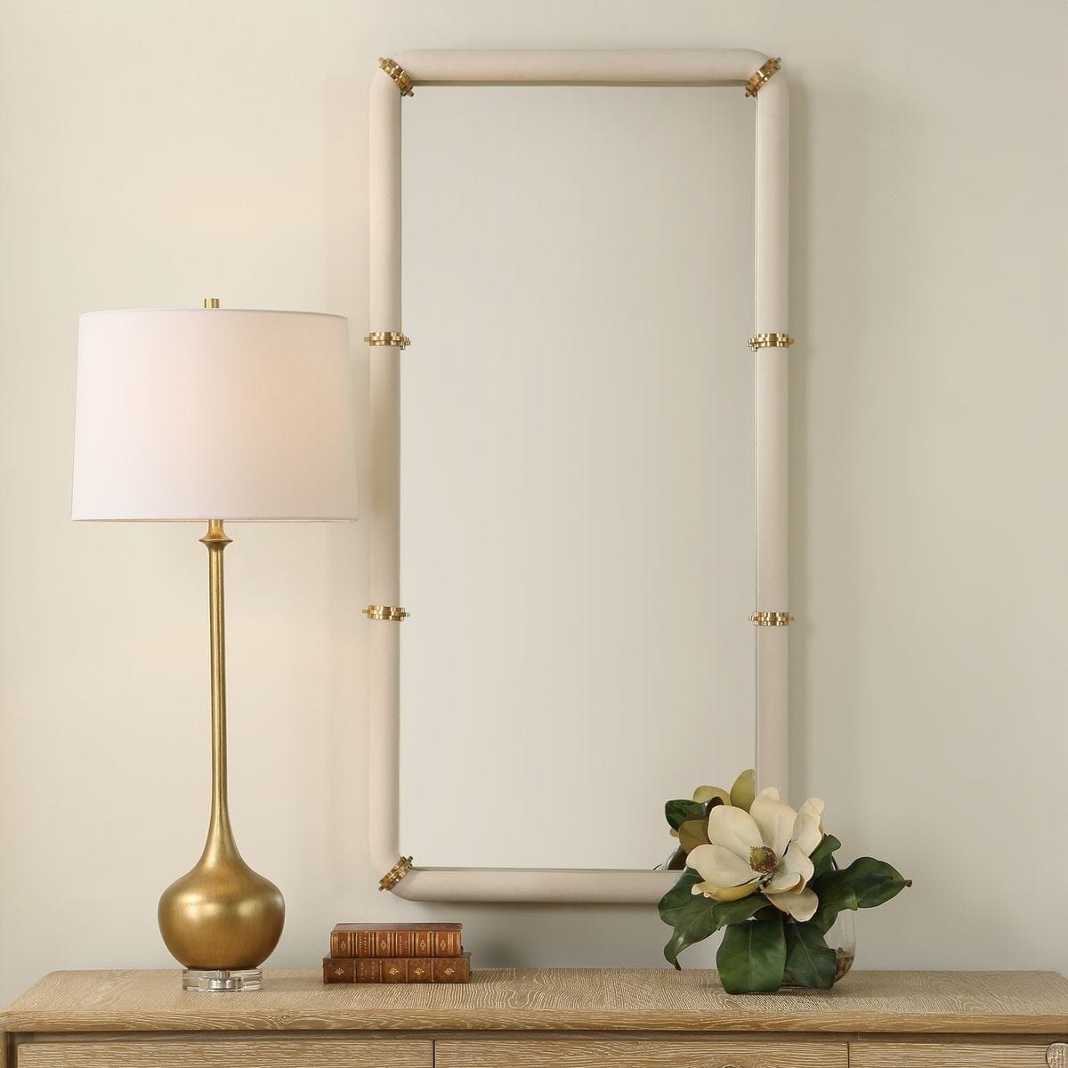 Uttermost Mirrors Cyprus Mirror in White Leather House of Isabella UK