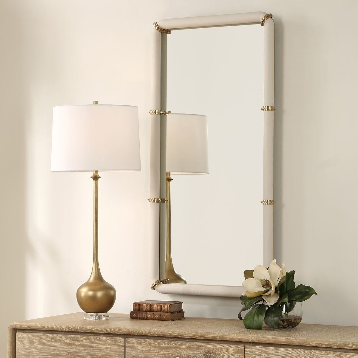 Uttermost Mirrors Cyprus Mirror in White Leather House of Isabella UK