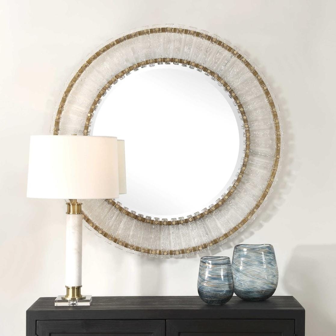Uttermost Mirrors Denali Textured Glass Round Mirror House of Isabella UK