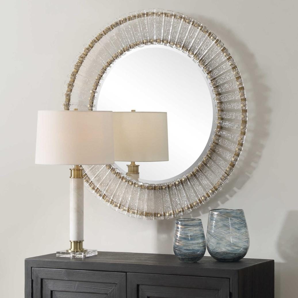Uttermost Mirrors Denali Textured Glass Round Mirror House of Isabella UK