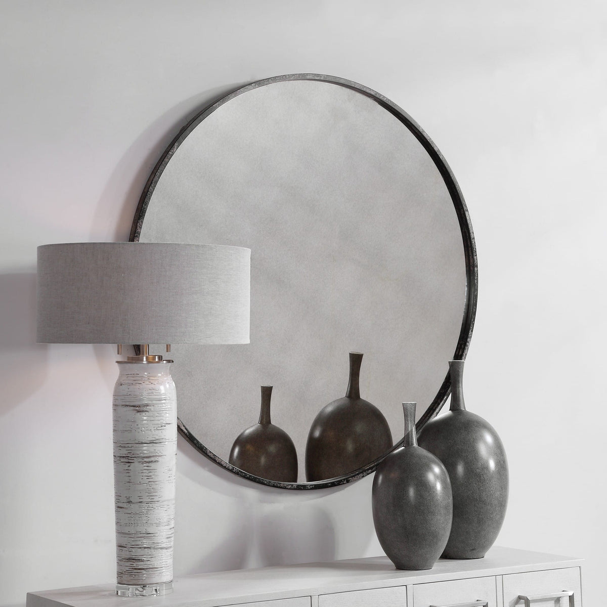 Uttermost Mirrors Junius Antique White Round Mirror House of Isabella UK