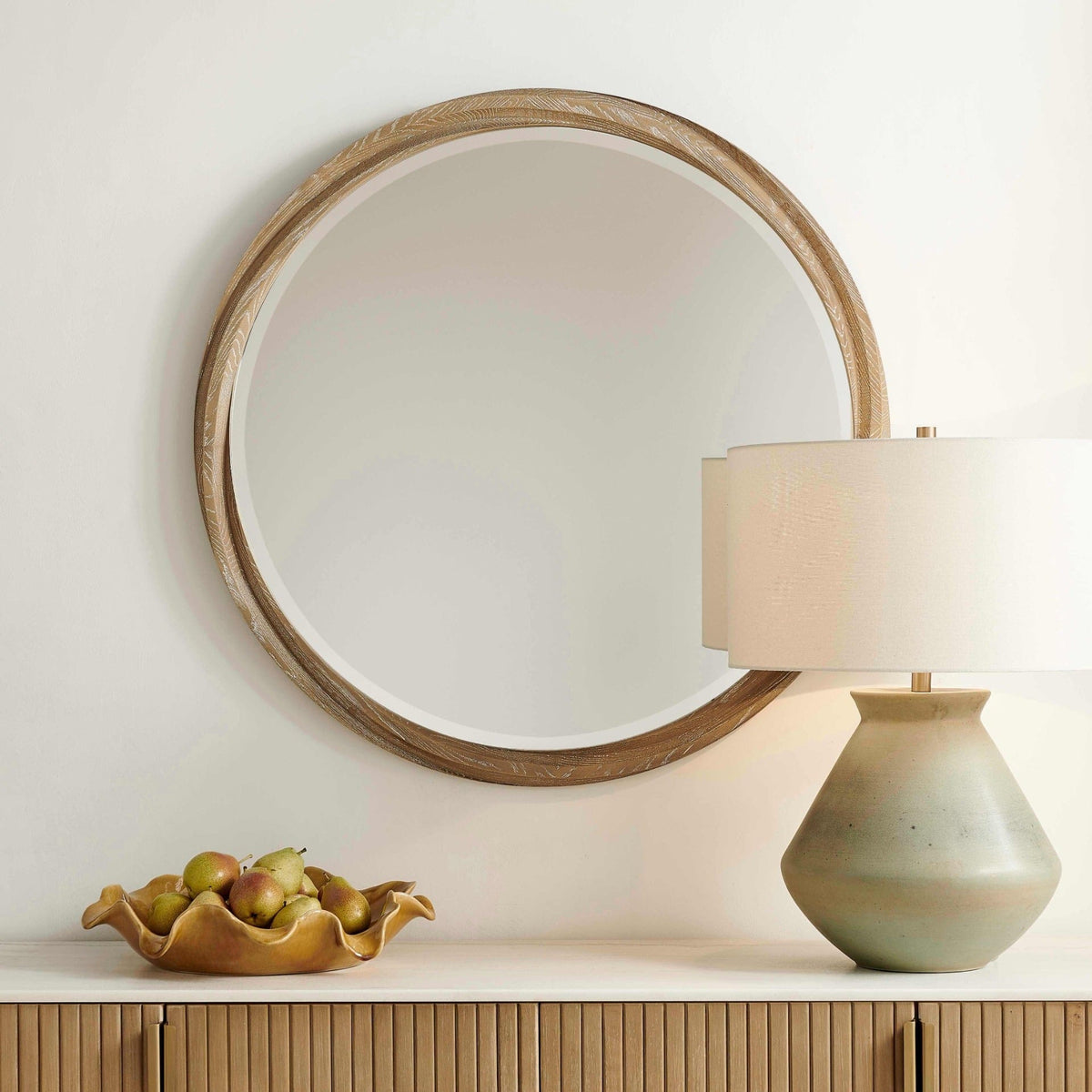 Uttermost Mirrors Landry Round Light Wood Mirror House of Isabella UK
