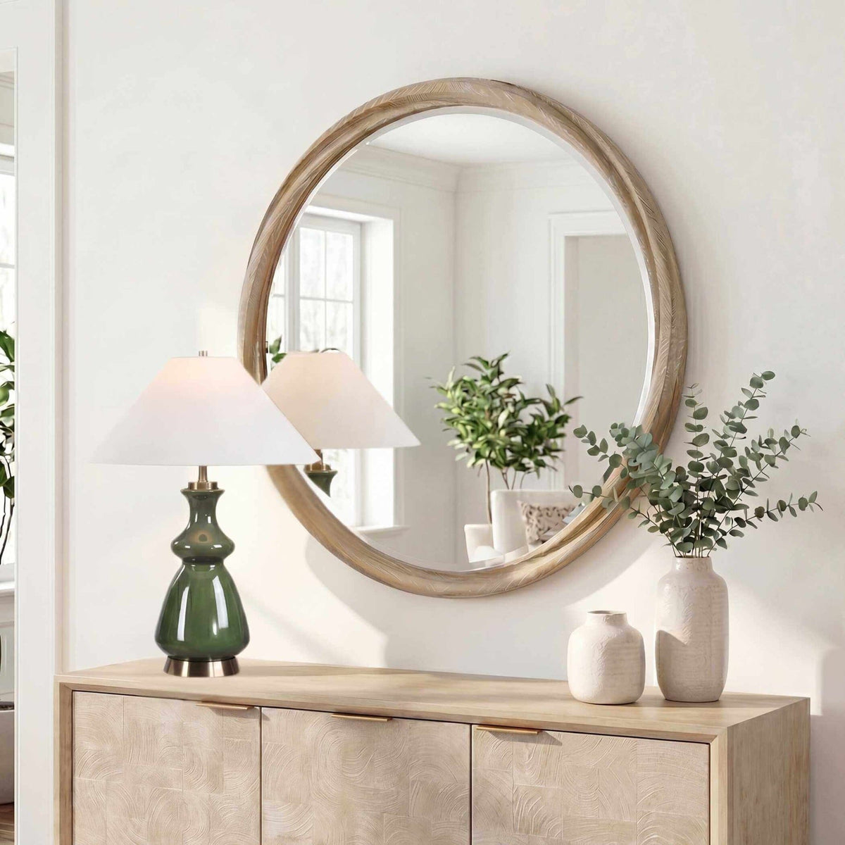 Uttermost Mirrors Landry Round Light Wood Mirror House of Isabella UK