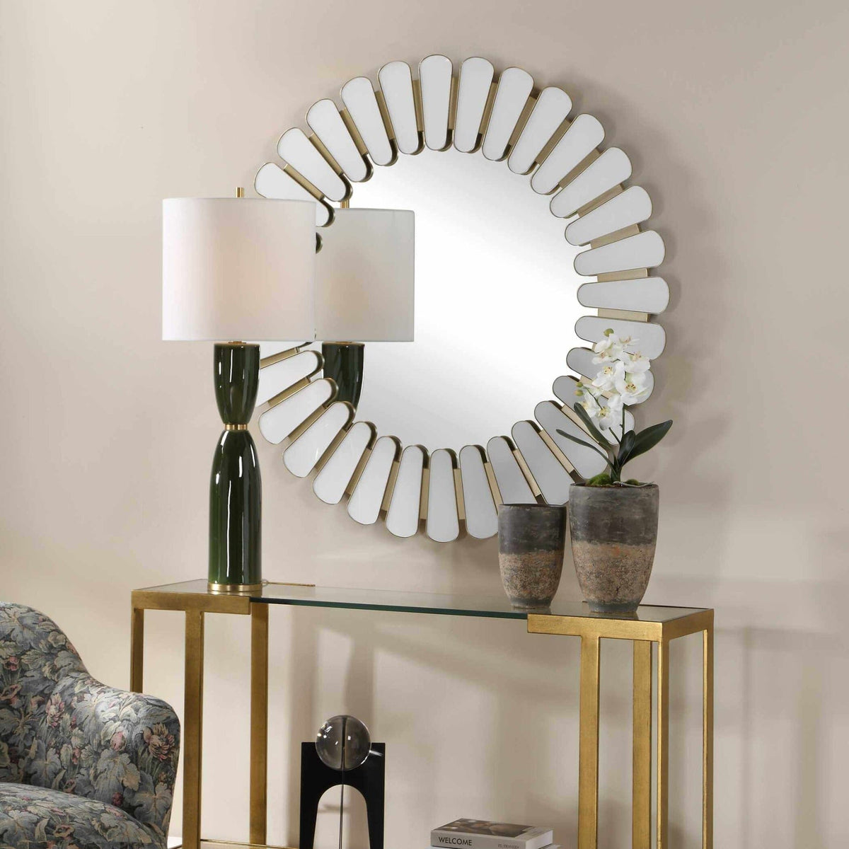 Uttermost Mirrors Miran White Glass Round Mirror House of Isabella UK