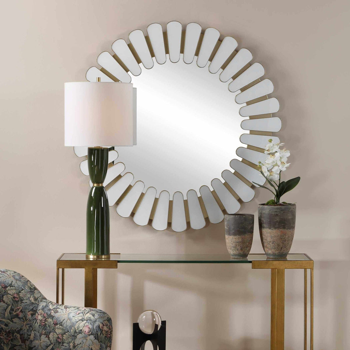 Uttermost Mirrors Miran White Glass Round Mirror House of Isabella UK