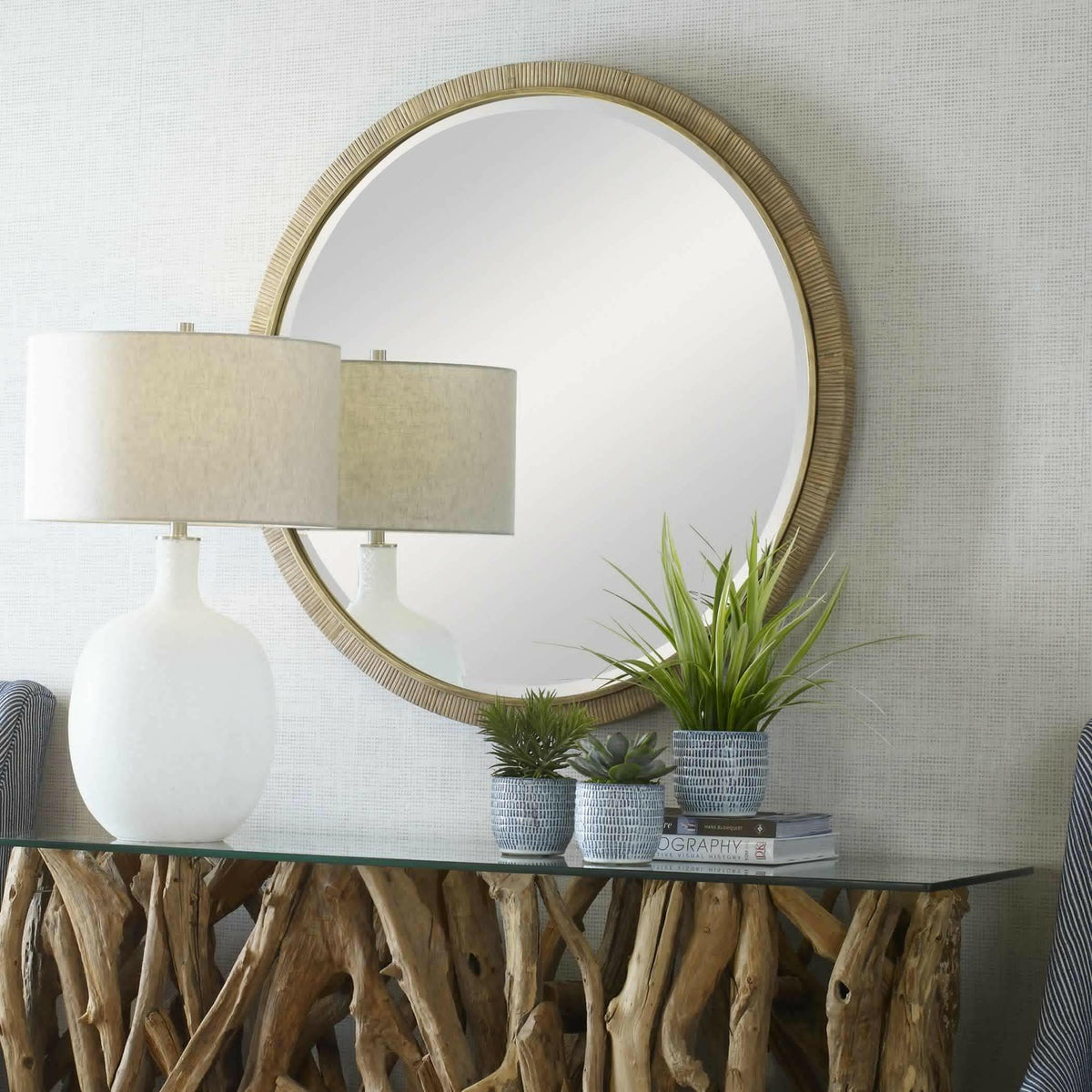 Paradise Round Rattan Mirror.