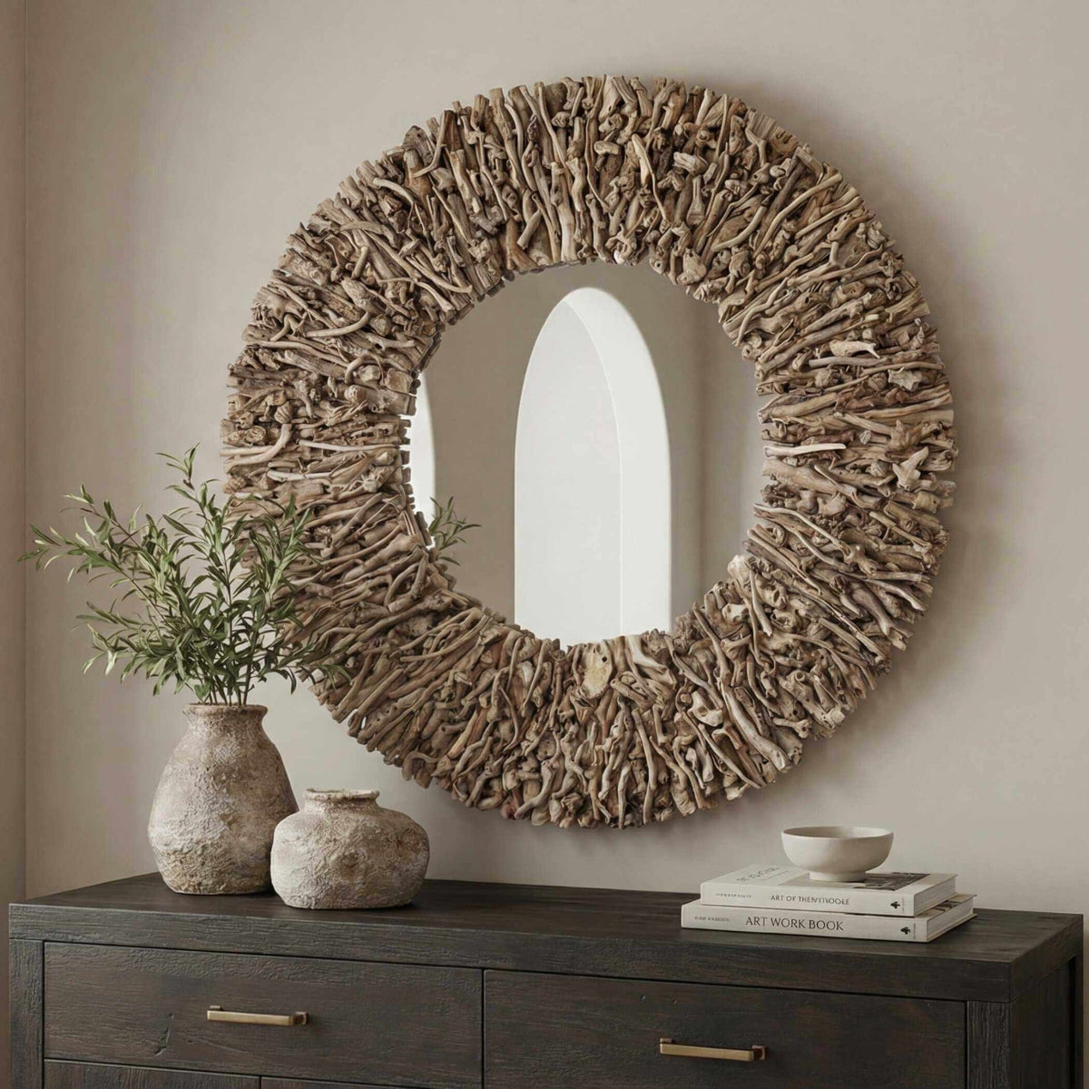 Uttermost Mirrors Rossetti Round Interwoven Wood Mirror House of Isabella UK