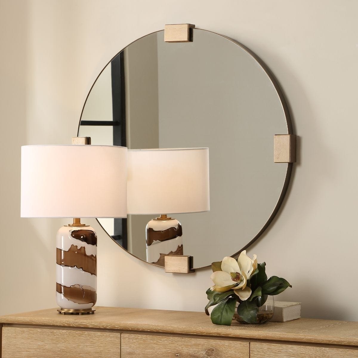 Uttermost Mirrors Russo Round Mirror in Travertine House of Isabella UK